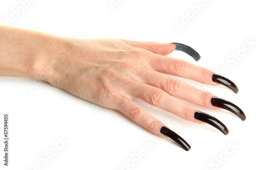 Hand with scary manicure   isolated on white