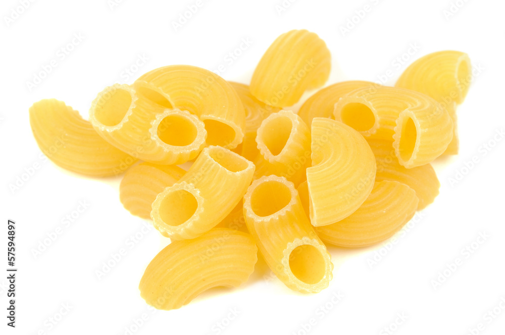 Elbow Macaroni (Gomiti Pasta) Isolated on White Background Elbow Macaroni (Gomiti Pasta) Isolated on White Background