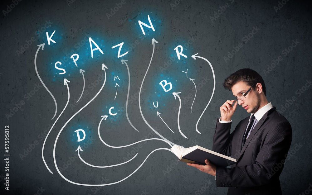man reading a book while multiple choices are coming out of the man reading a book while multiple choices are coming out of the