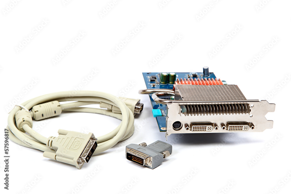 DVI cable, adapter and video graphic card. DVI cable, adapter and video graphic card.
