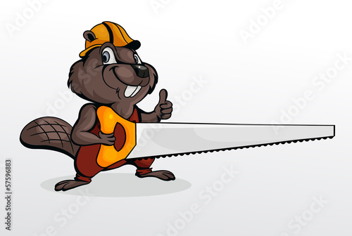 eaver holding chainsaw