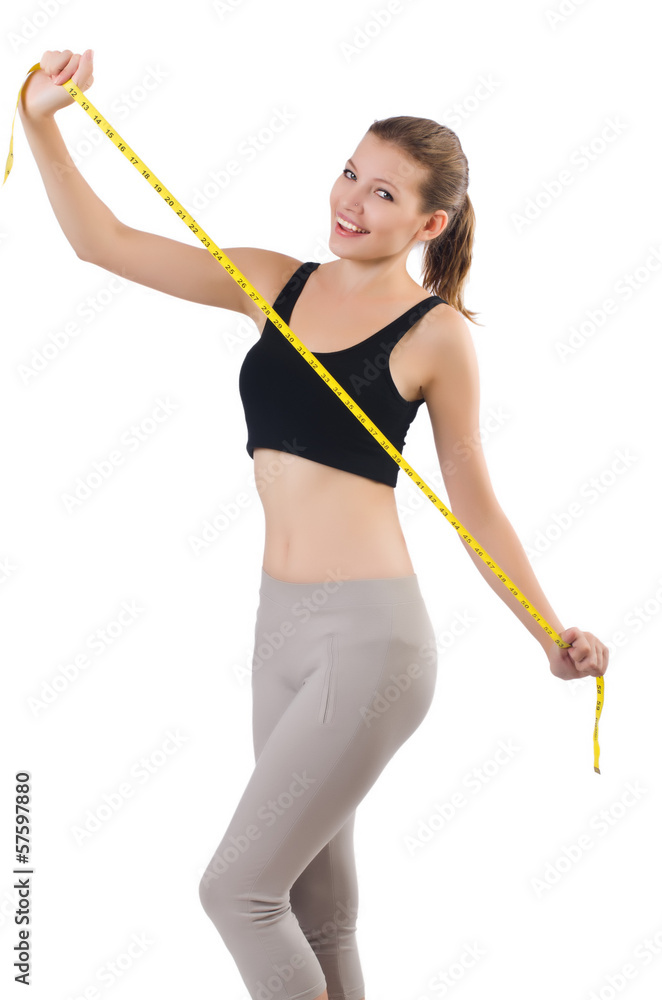 Young girl with centimeter in dieting concept Young girl with centimeter in dieting concept
