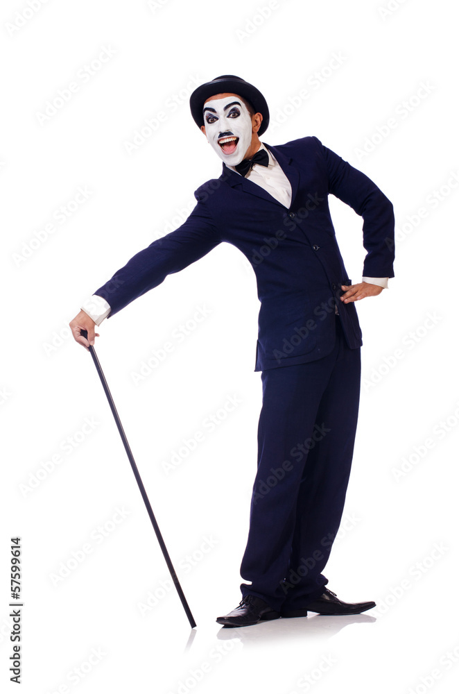 Personification of Charlie Chaplin on white Personification of Charlie Chaplin on white