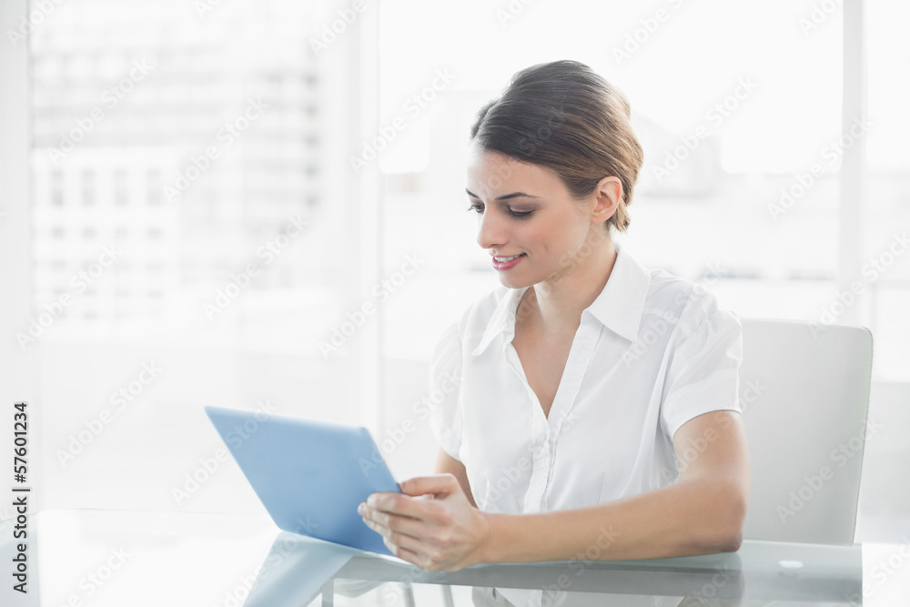 Content businesswoman working with her tablet Content businesswoman working with her tablet