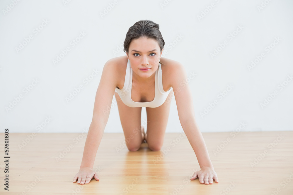 Sporty young woman doing push ups in fitness studio Sporty young woman doing push ups in fitness studio