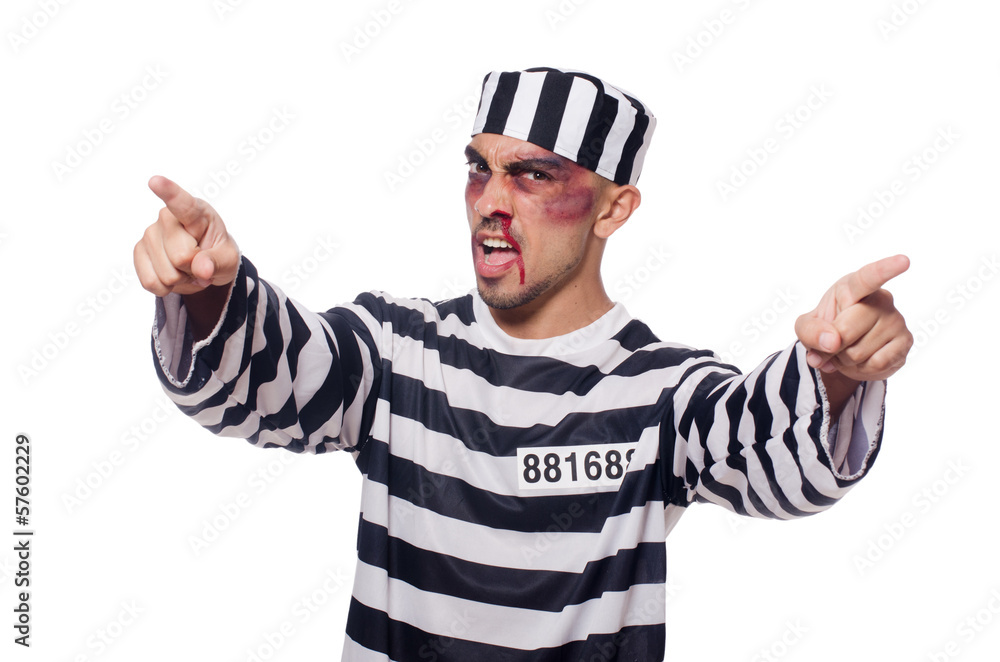 Naklejka premium Prisoner with bad bruises on white