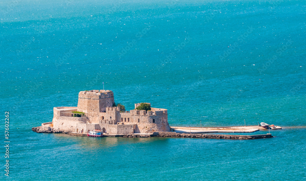 Aerial view of the Bourtzi fortress in Nafplion, Greece
