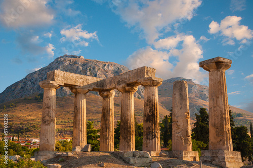 Ruins of Appollo temple with fortress, Corinth, Greece photo