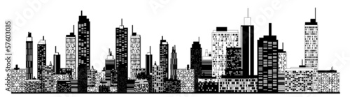 A black and white illustration of city skyline. #57603085