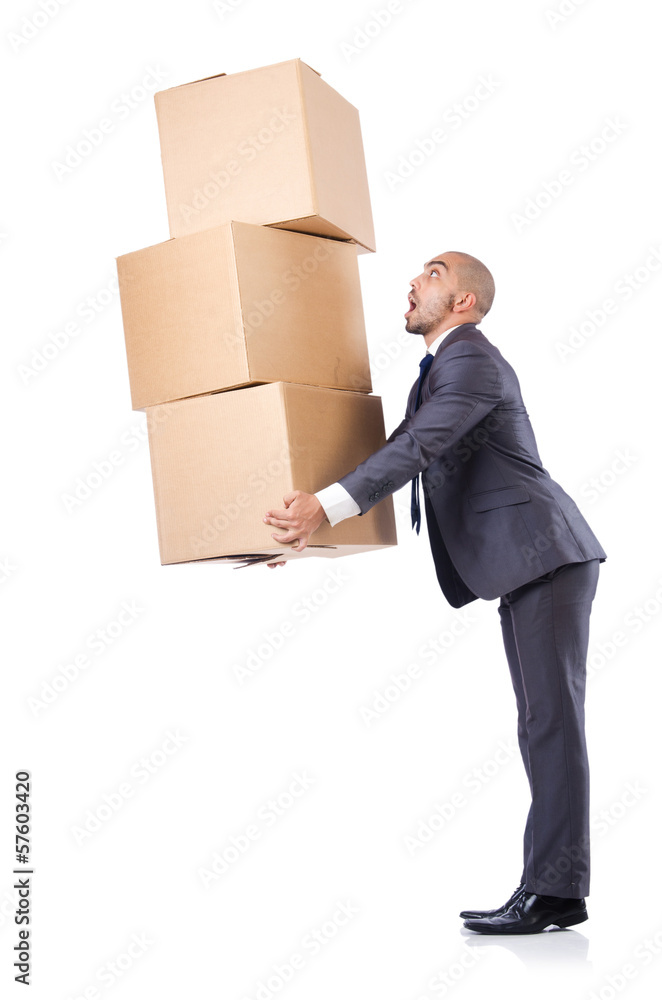 Businessman with box isolated on the white Businessman with box isolated on the white