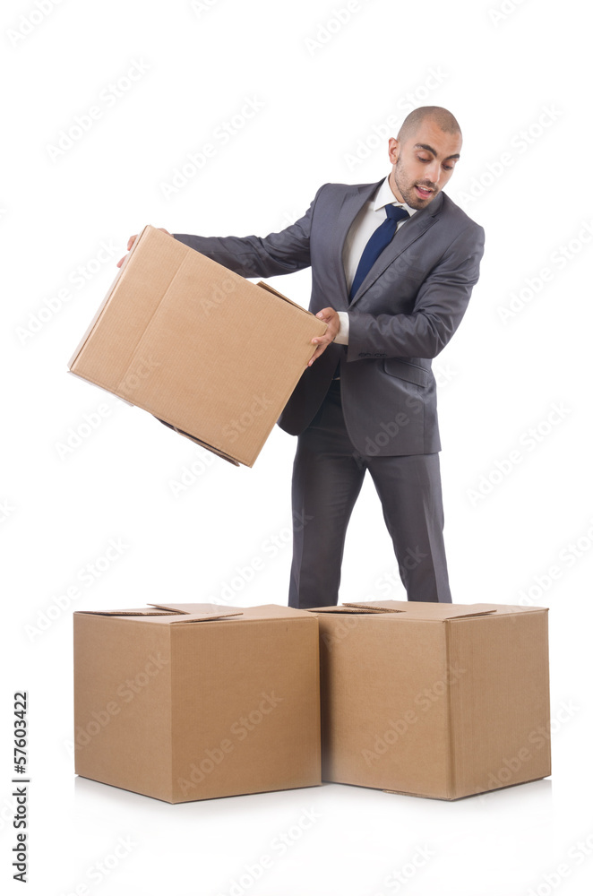 Businessman with box isolated on the white Businessman with box isolated on the white