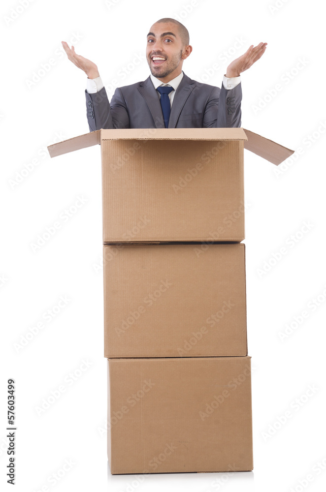 Businessman with box isolated on the white Businessman with box isolated on the white