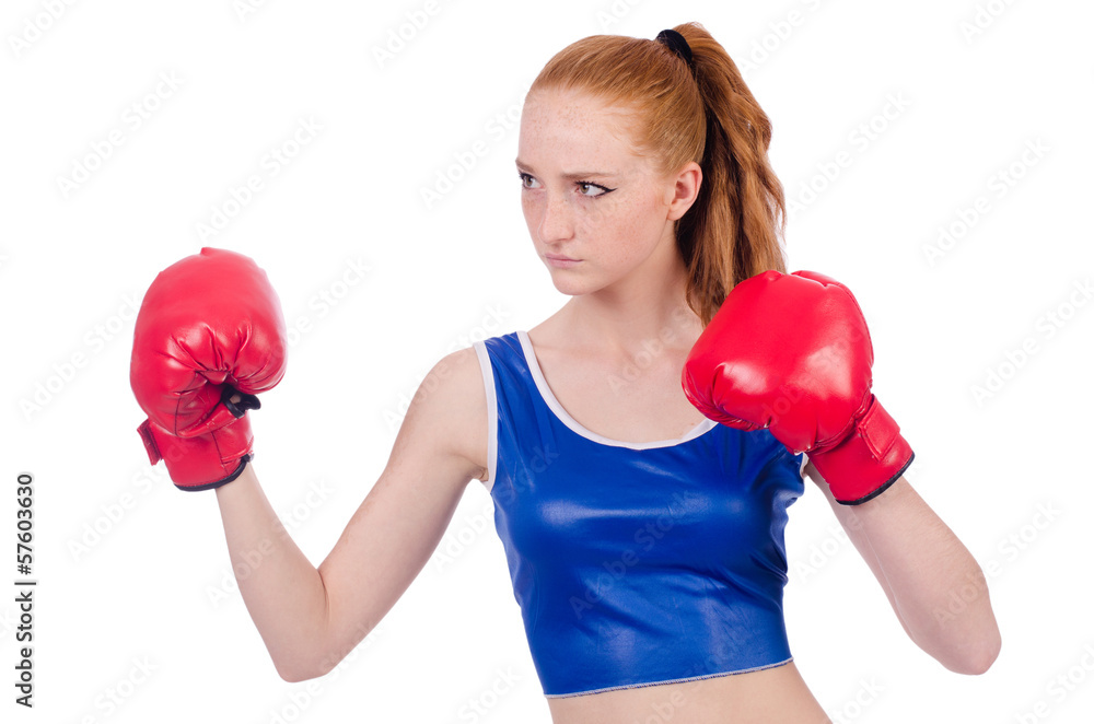 Woman boxer in uniform with US symbols Woman boxer in uniform with US symbols