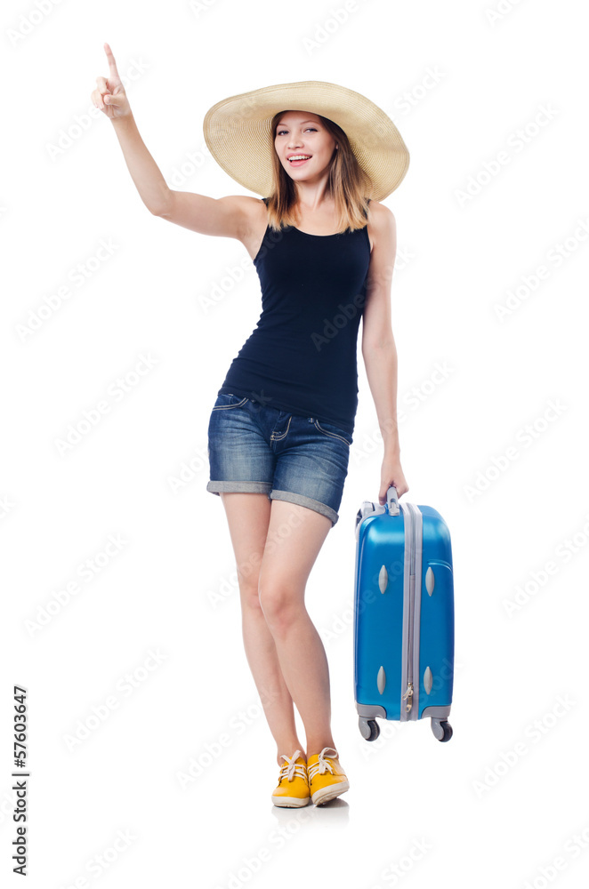 Young girl travelling isolated on the white Young girl travelling isolated on the white