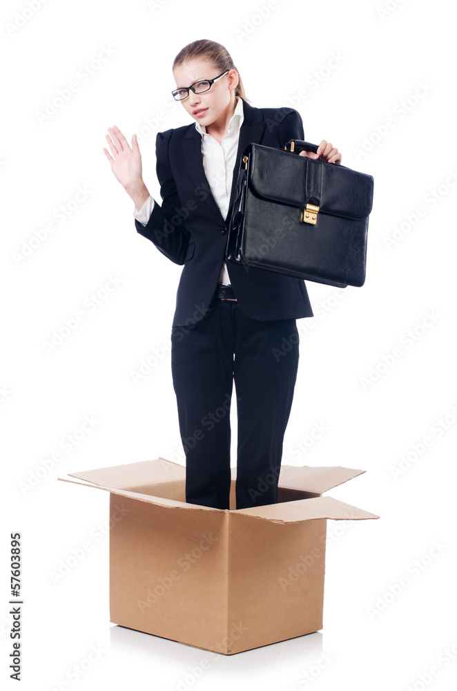 Woman in thinking out of box concept Woman in thinking out of box concept