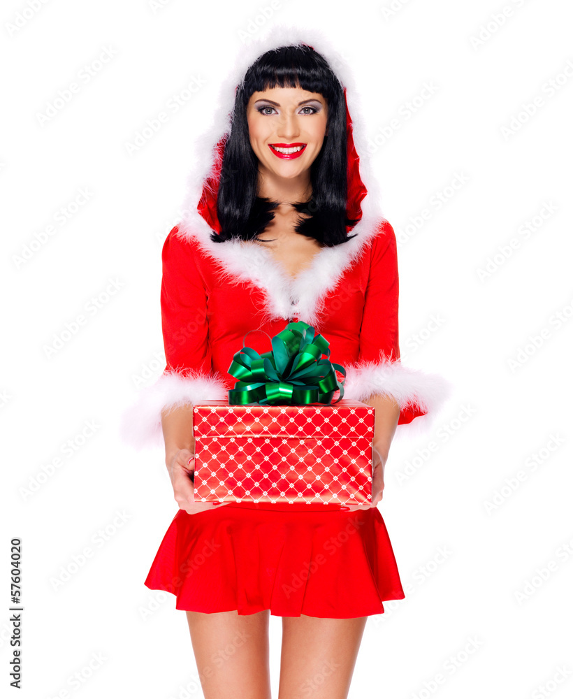  snow maiden holds the  christmas new year box with  gift