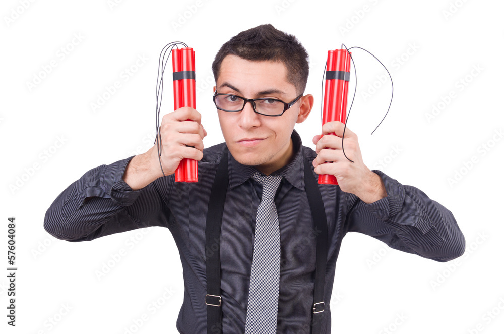 Businessman with dynamite isolated on white Businessman with dynamite isolated on white