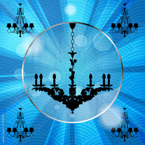 template design of invitation with chandeliers and rays