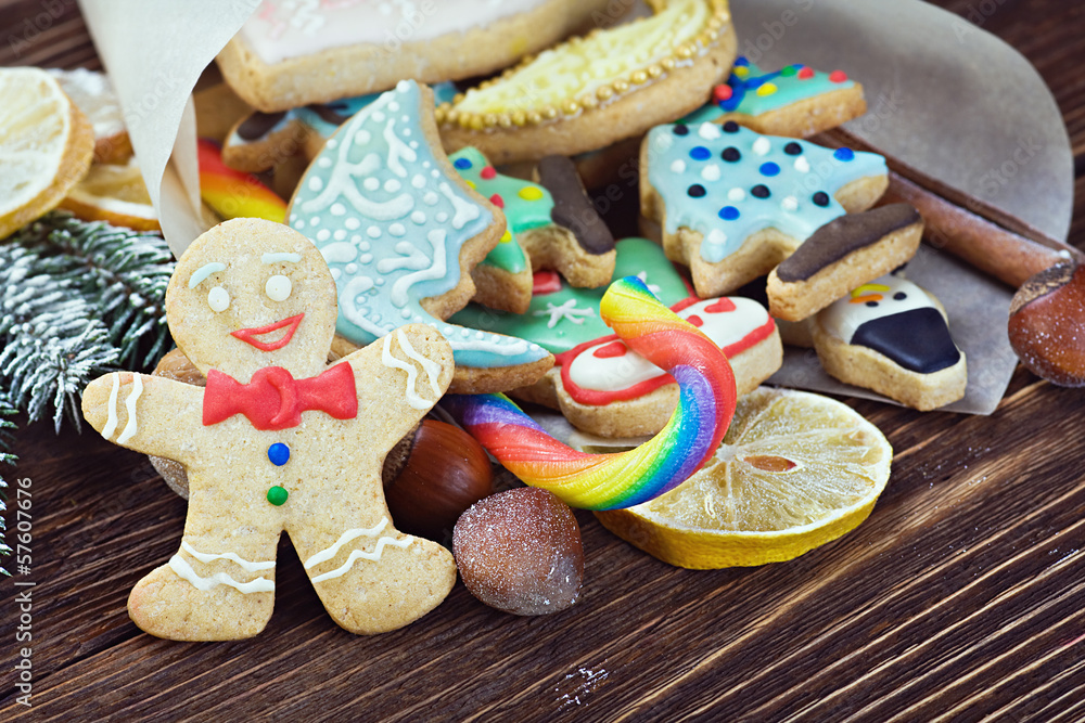 smiling gingerbread man and Christmas