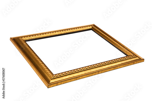 Thin golden frame with blank space.  Low Angle View. Isolated on