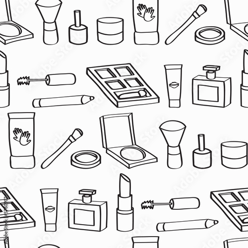 Monochrome seamless background tile with cartoon makeup