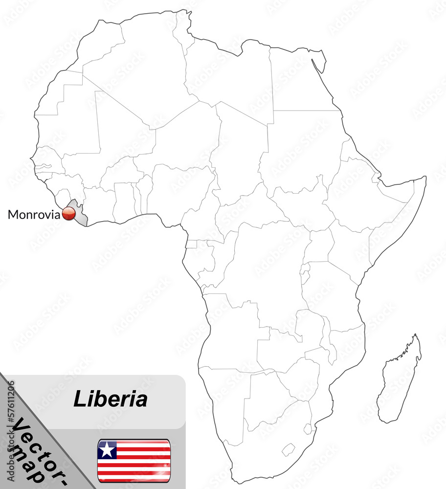 Inselkarte von Liberia mit Hauptstädten in Grau