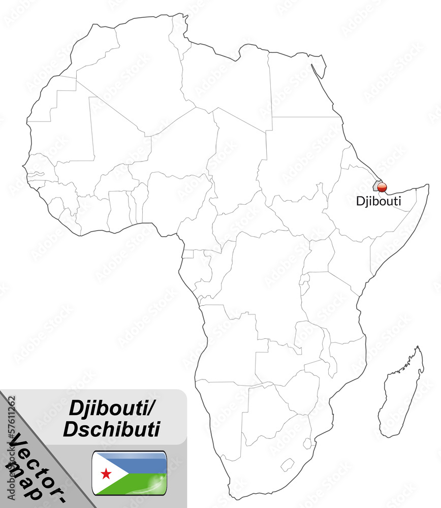 Inselkarte von Dschibuti mit Hauptstädten in Grau