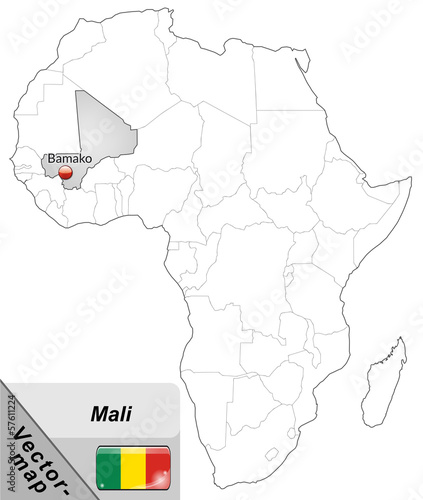 Inselkarte von Mali mit Hauptstädten in Grau