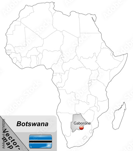 Inselkarte von Botswana mit Hauptstädten in Grau