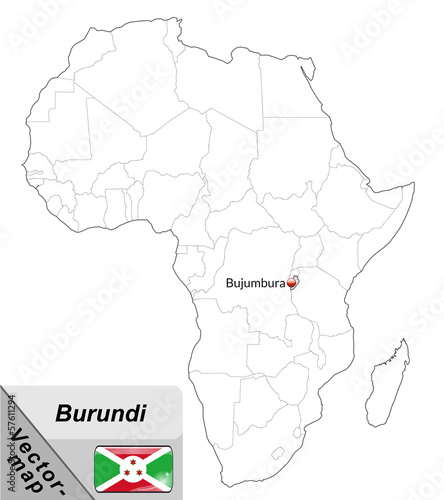 Inselkarte von Burundi mit Hauptstädten in Grau