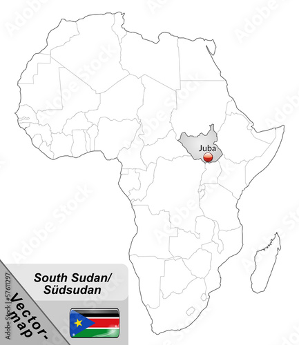 Inselkarte von Suedsudan mit Hauptstädten in Grau