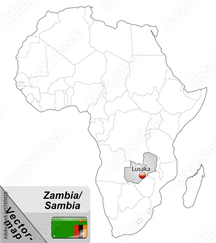 Inselkarte von Sambia mit Hauptstädten in Grau