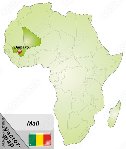 Inselkarte von Mali mit Hauptstädten in Grün