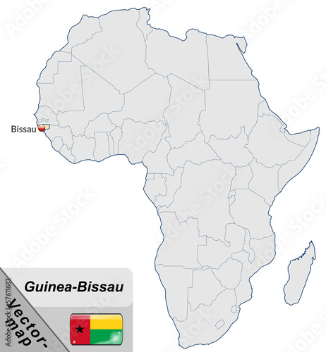 Inselkarte von Guinea-Bissau mit Hauptstädten in Pastelorange
