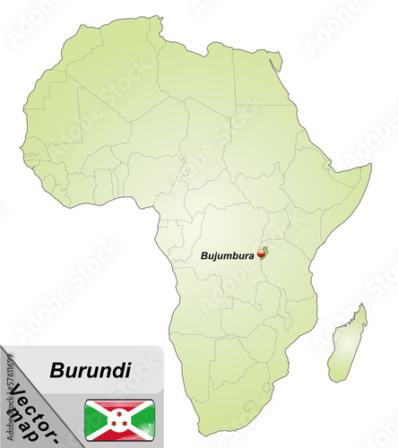 Inselkarte von Burundi mit Hauptstädten in Grün