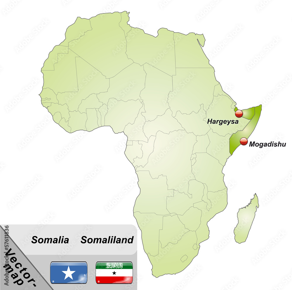 Inselkarte von Somalia mit Hauptstädten in Grün
