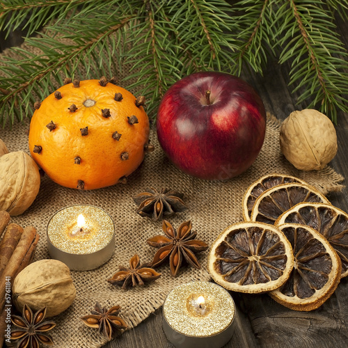 Christmas spices, nuts and fruits