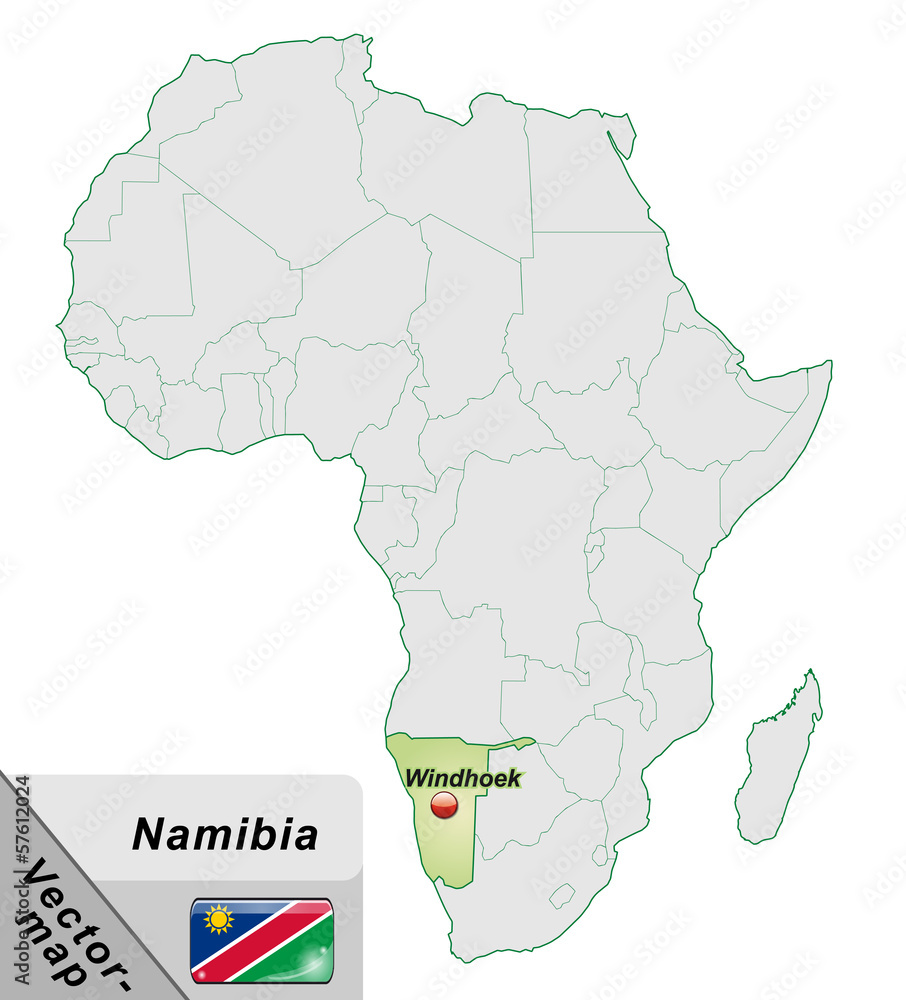 Inselkarte von Namibia mit Hauptstädten in Pastelgrün