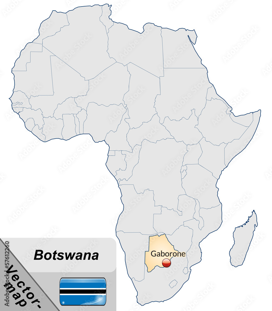 Inselkarte von Botswana mit Hauptstädten in Pastelorange