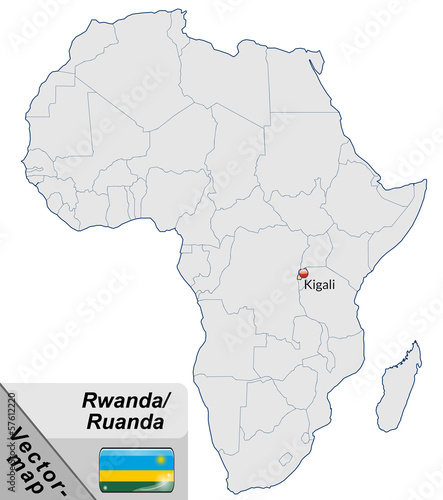 Inselkarte von Ruanda mit Hauptstädten in Pastelorange