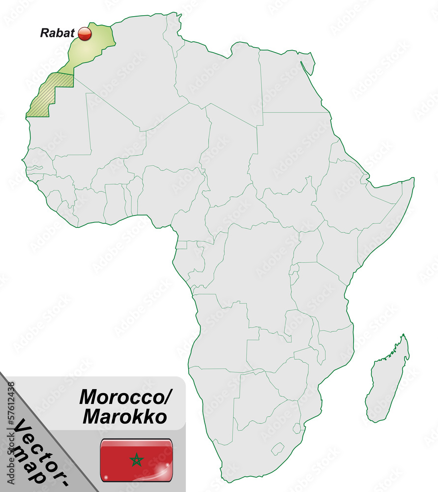 Inselkarte von Marokko mit Hauptstädten in Pastelgrün