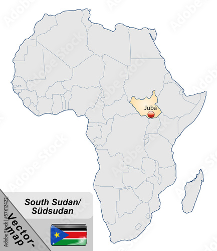 Inselkarte von Suedsudan mit Hauptstädten in Pastelorange