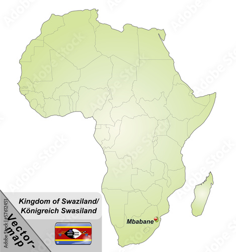 Inselkarte von Swasiland mit Hauptstädten in Grün