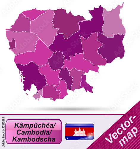Grenzkarte von Kambodscha mit Grenzen in Violett