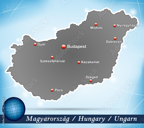 Inselkarte von Ungarn Abstrakter Hintergrund in Blau