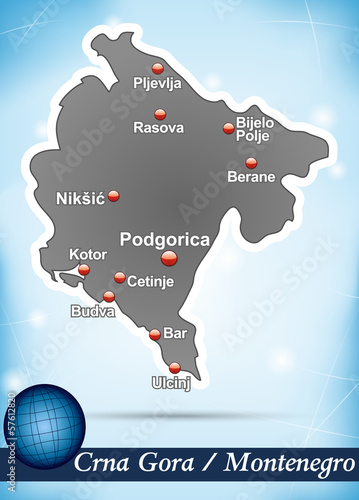 Inselkarte von Montenegro Abstrakter Hintergrund in Blau