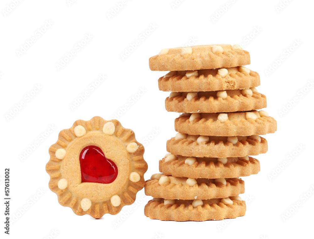 Stack of heart shaped strawberry biscuit Stack of heart shaped strawberry biscuit
