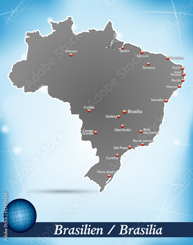 Inselkarte von Brasilien Abstrakter Hintergrund in Blau