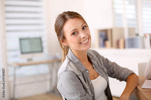 Free Download Portrait of business girl sitting at table for meeting - GFXLoad