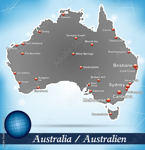 Inselkarte von Australien Abstrakter Hintergrund in Blau